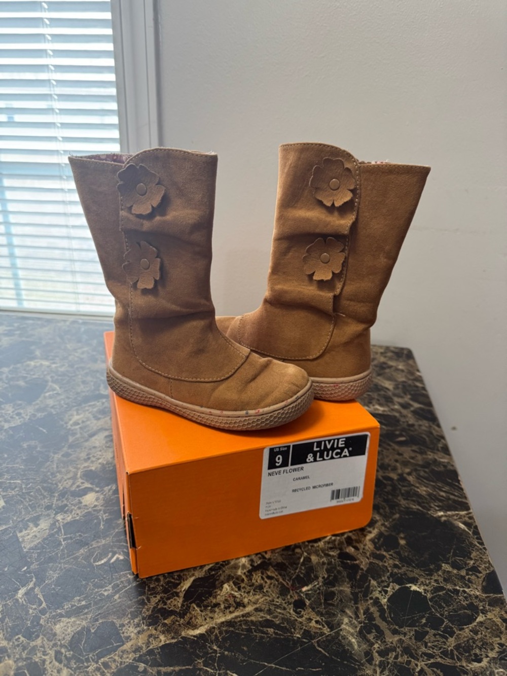 Livie & Luca Tan Suede Flower Appliqué Boots